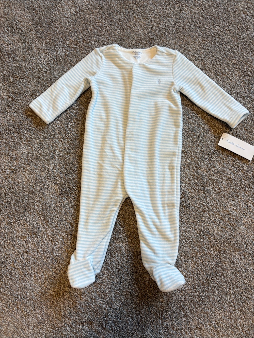 Ralph Lauren Light Blue & White Striped Footed One-Piece